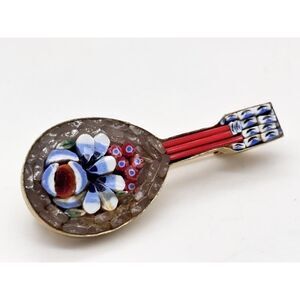 Vintage Italian Murano Venetian Millefiori Mosaic Glass Art Mandolin Brooch.